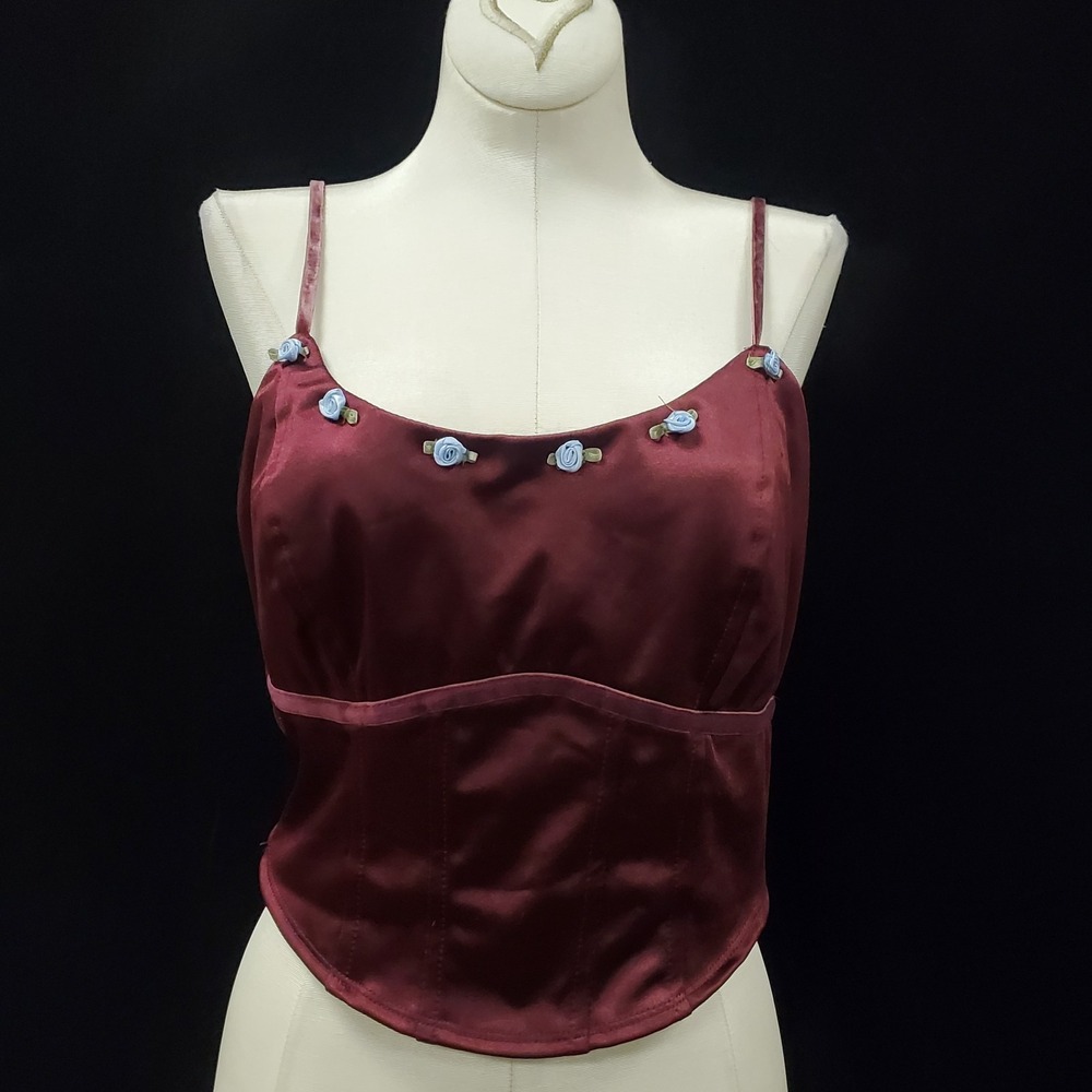 Wild Fable Womens Coquette Square Neck Tank Top Size S Burgundy Rose Trim Nwt